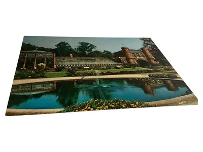 Vintage Ansichtskarte Postkarte Gewächshaus Botanischer Garten Teich