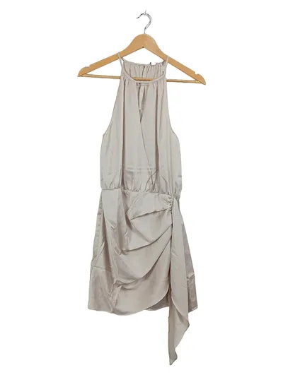 Mango Damen Cocktailkleid Beige Neckholder Raffung Gr. S/36 Elegant
