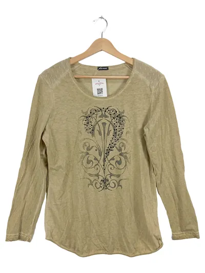 Gerry Weber Damen Langarmshirt Gr. 40 Beige Print Strass Elegant