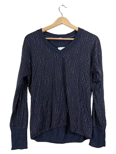 EDC by Esprit Damen Pullover Langarm V-Ausschnitt Blau Punkte Gr. L