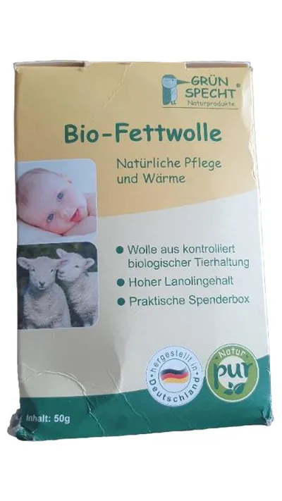 GRÜNSPECHT Bio-Fettwolle 50g Stillzubehör Babypflege Lanolin Wolle NEU