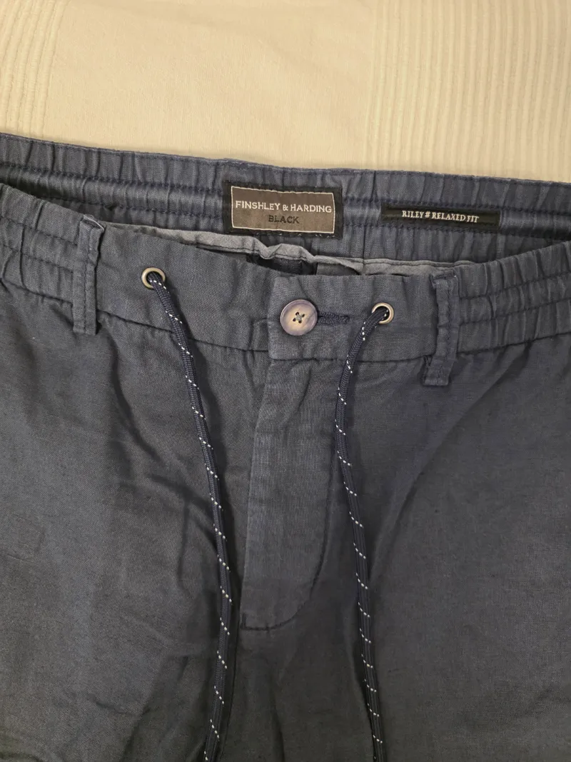 Finshley & Harding Riley Relaxed Fit Jogginghose Leinen Herren Blau L 50 2