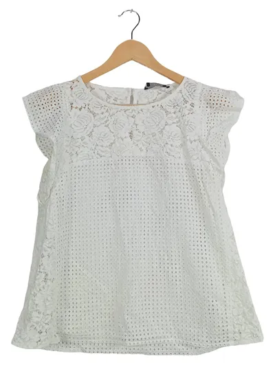 SET Damen Bluse Weiß Gr. 38 M mit Spitze & Lochmuster Feminin