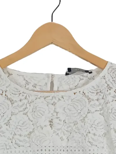 SET Damen Bluse Weiß Gr. 38 M mit Spitze & Lochmuster Feminin