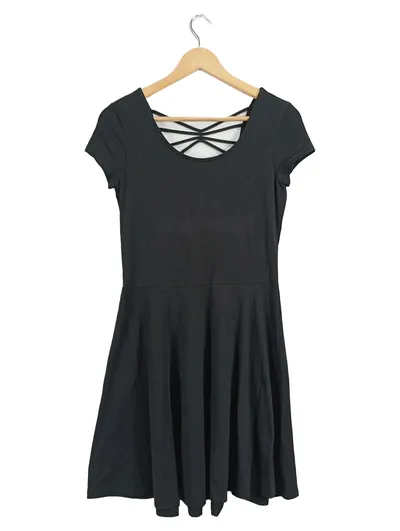 CLOCKHOUSE Damen Sommerkleid Schwarz Gr. L Cut-Out Skaterkleid Baumwolle
