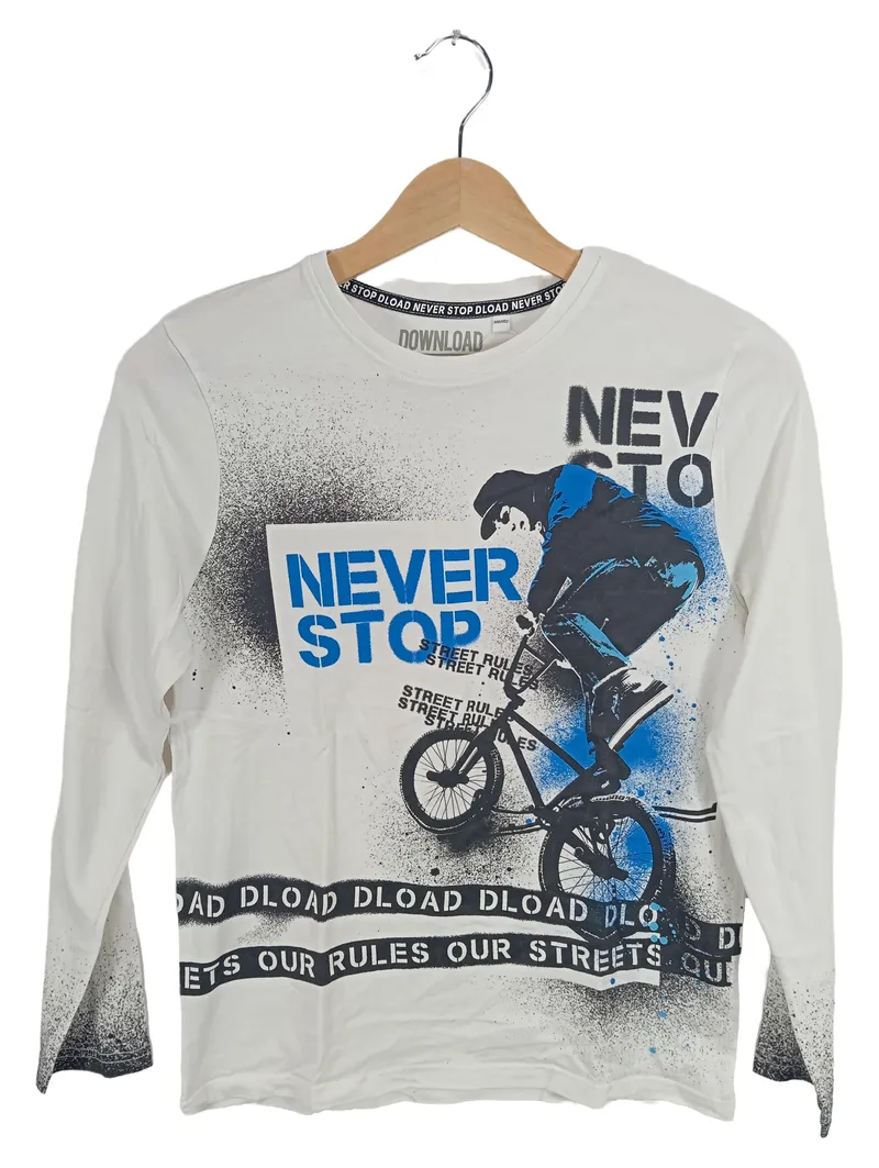 Download Langarmshirt Jungen Gr. 146/152 BMX Streetwear Weiß Baumwolle 1
