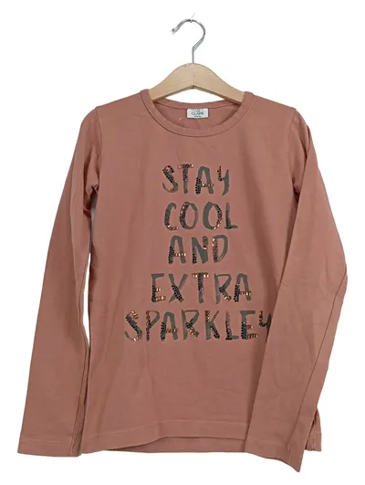 Hust & Claire Langarmshirt Mädchen Gr. 134 Rosa Schriftzug Pailletten Casual