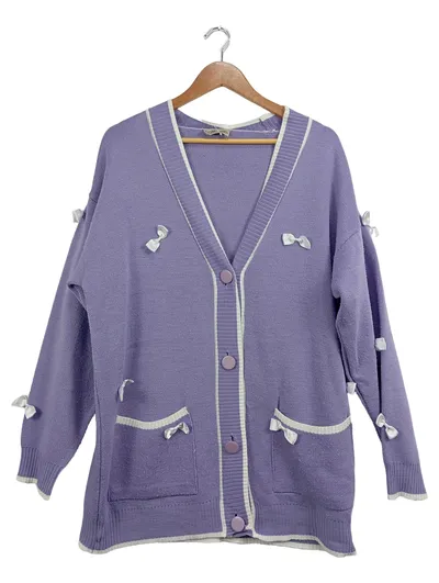 Cesare Gaspari Damen Strickjacke Gr. 50/5XL Lila Feminin Schleifen