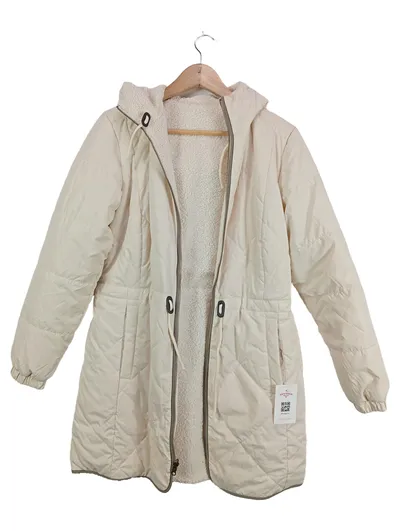 LANDS' END Damen Steppjacke Winterjacke Teddyfell Gr. S/36 Beige Kapuze
