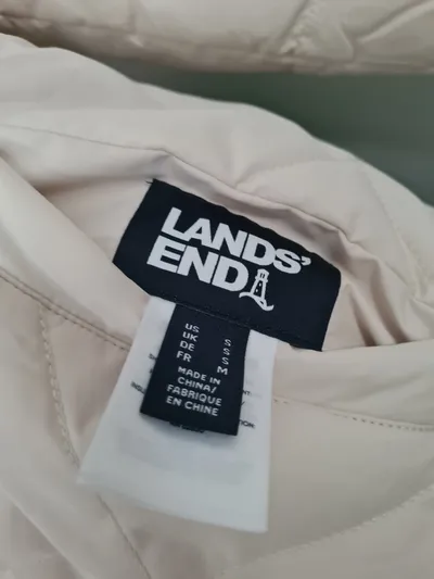 LANDS' END Damen Steppjacke Winterjacke Teddyfell Gr. S/36 Beige Kapuze