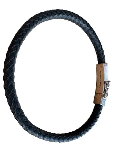 Rebel & Rose Armband Leder geflochten Schwarz Edelstahl Verschluss