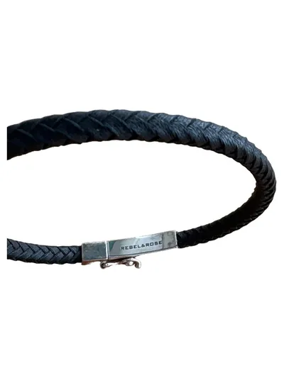 Rebel & Rose Armband Leder geflochten Schwarz Edelstahl Verschluss