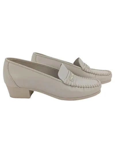 BOISSY Damen Slipper Mokassin Leder Beige Gr. 36 Comfort Klassisch