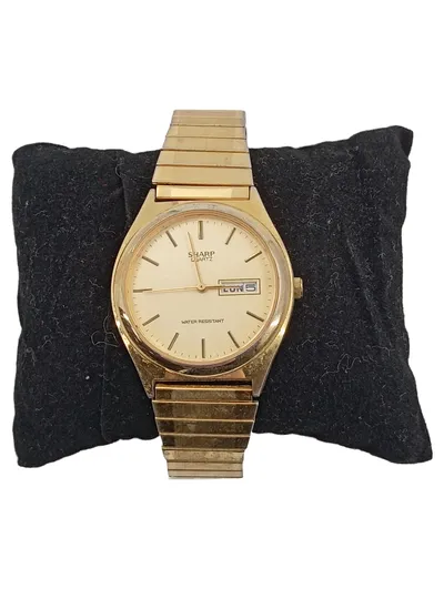 Sharp Quarzuhr Herren Armbanduhr Gold Klassisch Metall Vintage