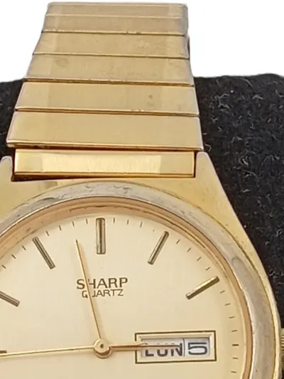 Sharp Quarzuhr Herren Armbanduhr Gold Klassisch Metall Vintage