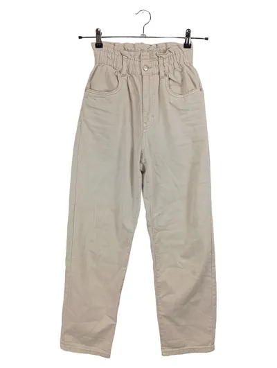Pull&Bear High Waist Jeans Damen M Beige Paperbag Bund Baumwolle