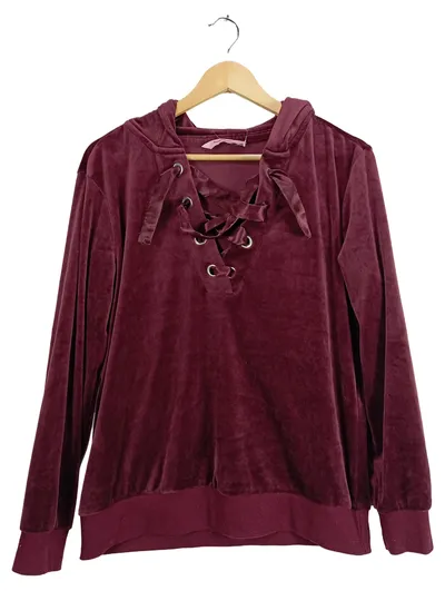 Hunkemöller Damen Samt Kapuzenpullover Schnürung Rot Gr. 38/M