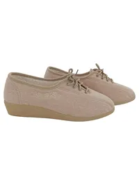 Beryl Chausseur Damen Schnürschuhe Beige Gr. 39 Canvas Keilabsatz Stickerei 1