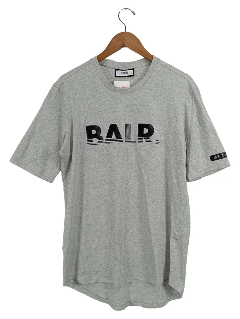BALR. Herren T-Shirt Grau XL Logo-Print Streetwear Kurzarm Baumwolle 1