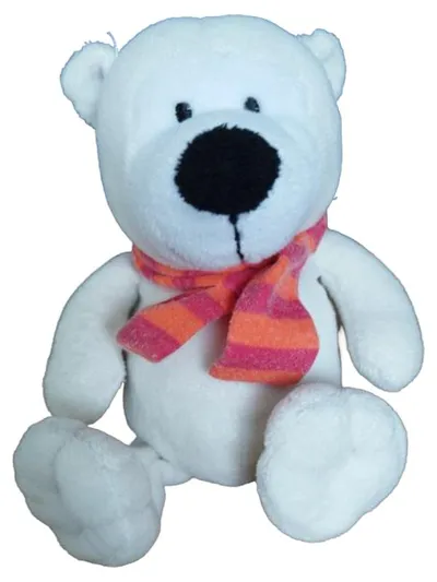 BERGLAND Baby Kuscheltier Eisbär mit Schal Weiß Stofftier Plüschtier 16cm