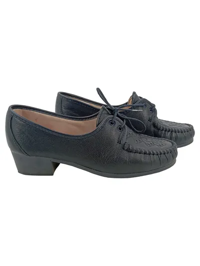 BOISSY Damen Schnürschuhe Mokassin Leder Schwarz Gr. 36 Absatz 3cm