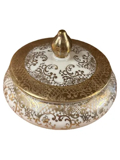 Johann Seltmann 2402 Dekodose Porzellan rund floral elegant gold 8cm