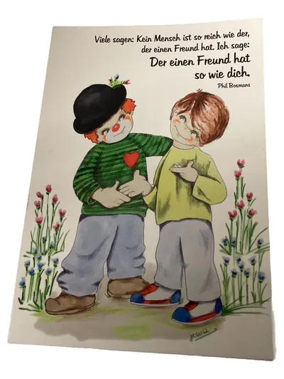jewa Grußkarte Freundschaft Phil Bosmans Clown Kind Vintage Postkarte