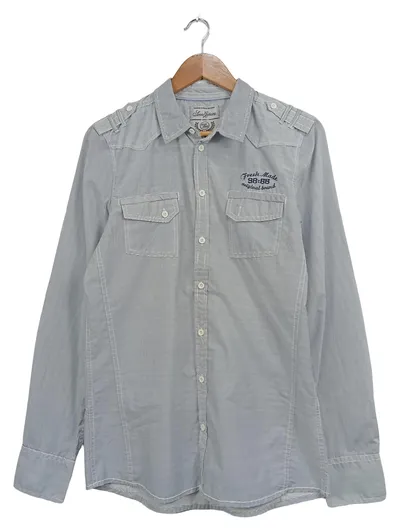 Fresh Made Herren Freizeithemd gestreift Blau S Langarm Casual
