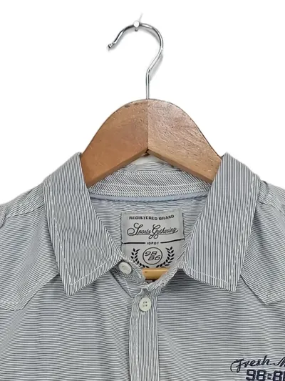 Fresh Made Herren Freizeithemd gestreift Blau S Langarm Casual