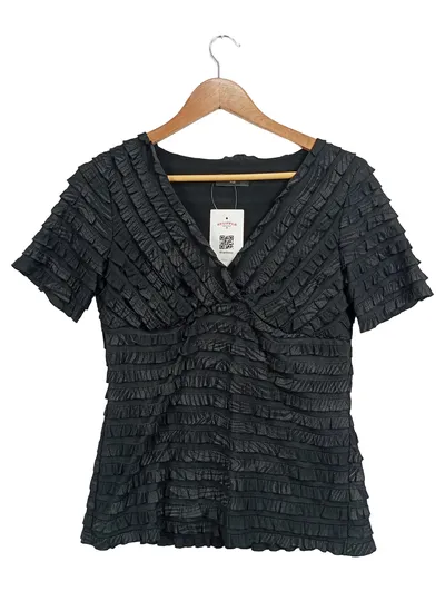 TIA Damen Bluse 36/S Schwarz Feminin mit Rüschen Kurzarm Elegant
