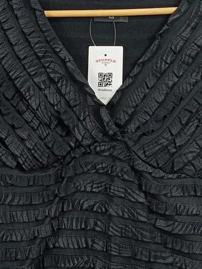 TIA Damen Bluse 36/S Schwarz Feminin mit Rüschen Kurzarm Elegant