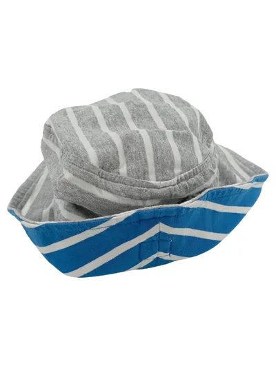 People Kinder Wende-Mütze Gr. 24 Gestreift Grau Blau Casual Fischerhut