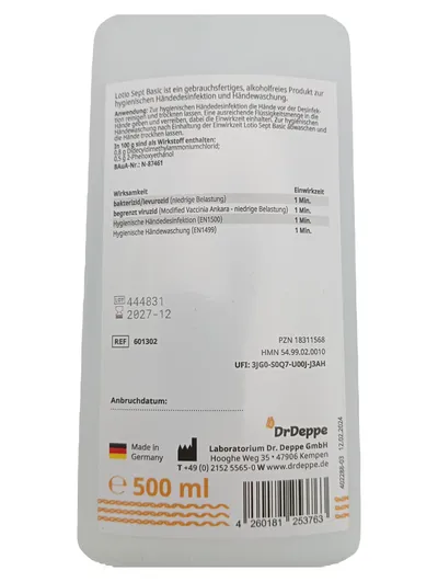 DrDeppe Lotio Sept Basic Handdesinfektion Händewaschung 500ml Transparent