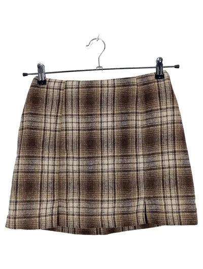 Cider Karierter Minirock Damen Gr. S Braun Beige Preppy Faltenrock