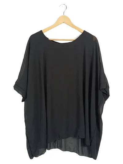 Van Der Rich Damen Hemdbluse Oversized Kurzarm Uni Schwarz Gr. 42 XL