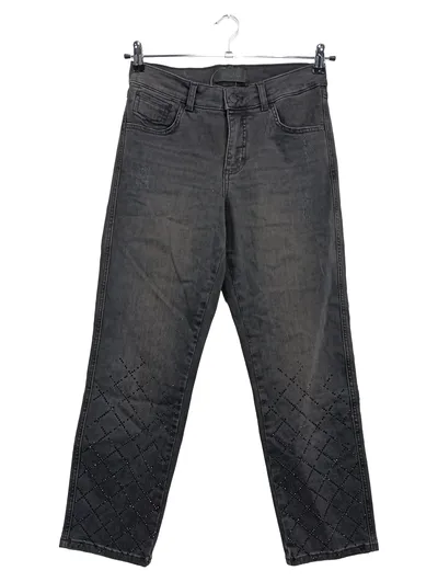 ANGELS Damen Jeans Straight Leg Hose Grau Gr. 36 Modern mit Rautenmuster