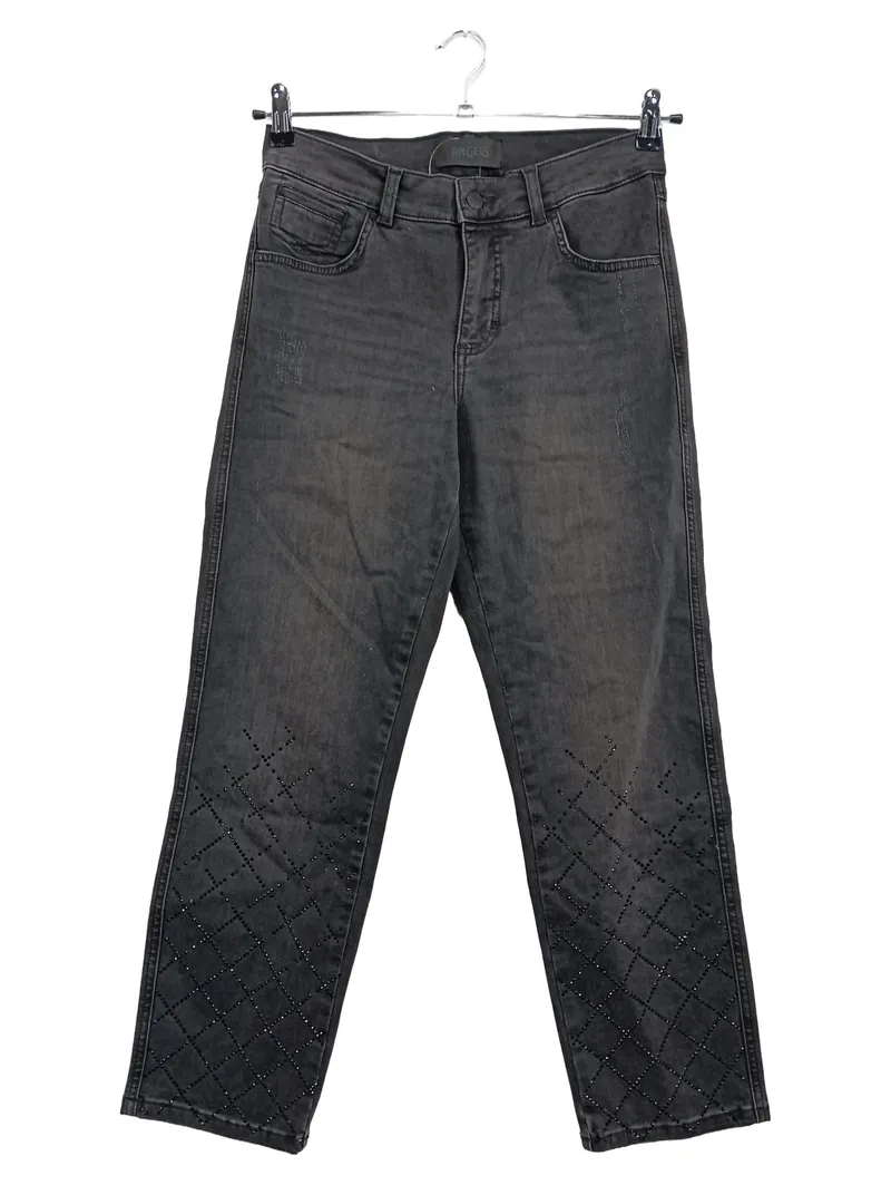 ANGELS Damen Jeans Straight Leg Hose Grau Gr. 36 Modern mit Rautenmuster 1