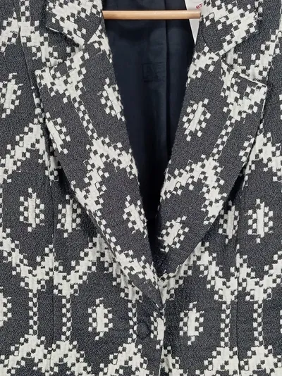 Airfield Blazer Damen Gr. 38 Grau Geometrisch Wolle Business Klassisch