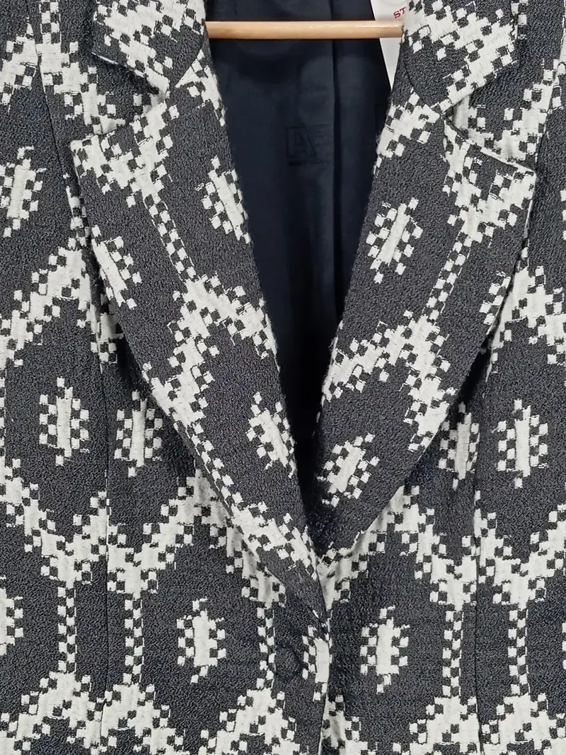 Airfield Blazer Damen Gr. 38 Grau Geometrisch Wolle Business Klassisch 2