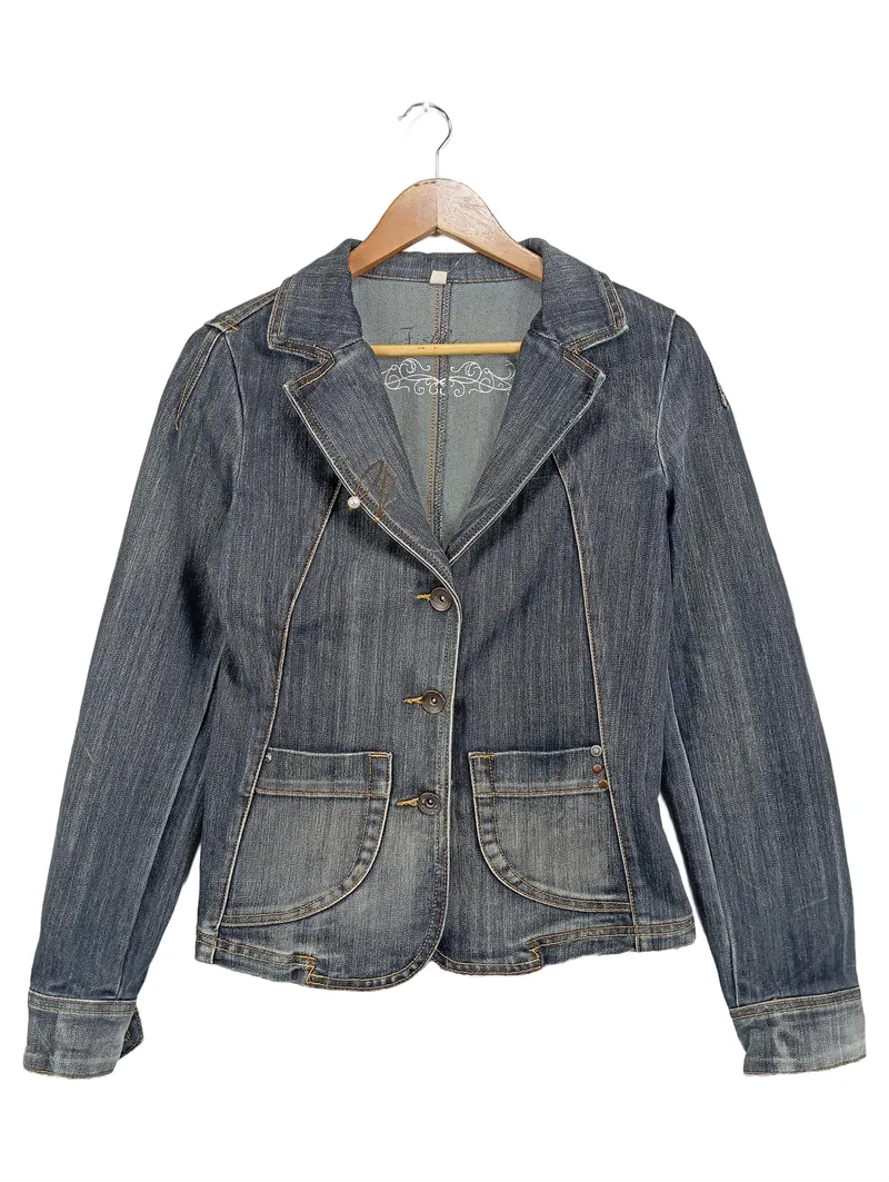 Fishbone Damen Jeansjacke Blazer Gr. 40/L Blau Casual Denim Jacke 1