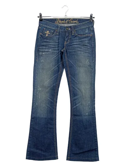 BLESSED & CURSED Damen Jeans Bootcut Gr. 36 Blau Vintage Stickerei