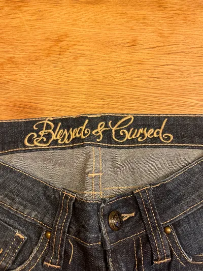 BLESSED & CURSED Damen Jeans Bootcut Gr. 36 Blau Vintage Stickerei