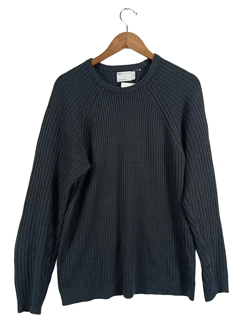 ASOS Design Herren Pullover Basic Grau Rippstrick Gr. 48/M 1