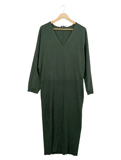 WE Fashion Strickkleid Damen Gr. 46 Grün Wolle Midi V-Ausschnitt