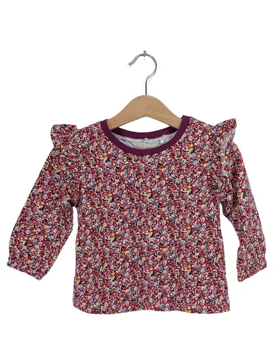 NEXT Langarmshirt Mädchen Gr. 86 Blumenmuster Rüschen Baumwolle Mehrfarbig