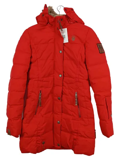 Marikoo Damen Steppmantel Winterjacke Rot Kapuze Gr. 34/XS