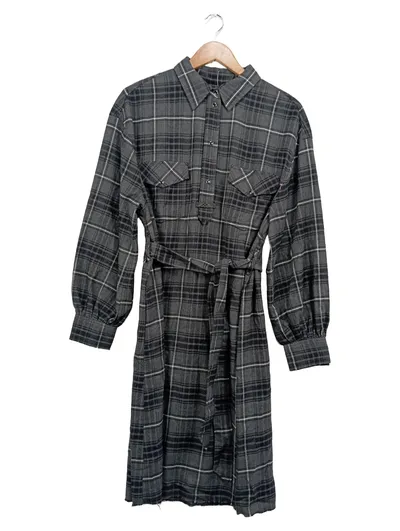 SET Damen Hemdblusenkleid Gr. 38 Langarm Kariert Baumwolle Casual Midi