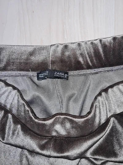 ZARA W Collection Samt Leggings Damen Gr. M/40 Grau Metallic