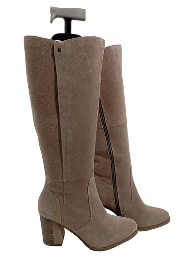 Tamaris Damen Stiefel Wildleder Beige Blockabsatz Gr. 37 Kniehoch