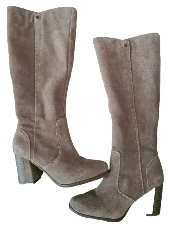 Tamaris Damen Stiefel Wildleder Beige Blockabsatz Gr. 37 Kniehoch 3